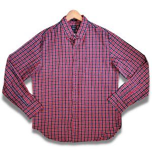 J Crew Men's Large Red & Blue Checkered Brushed Twill Long Sleeve Button-down